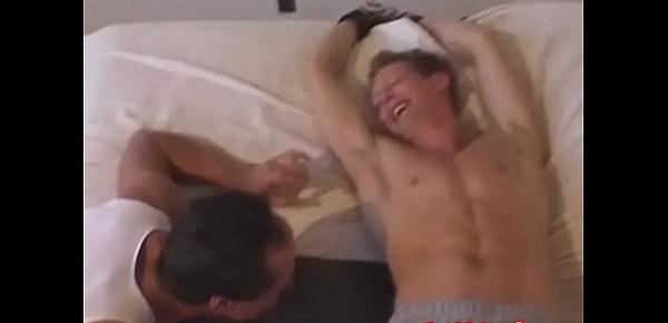  Young athletic dude bound and tickled by older homosexual